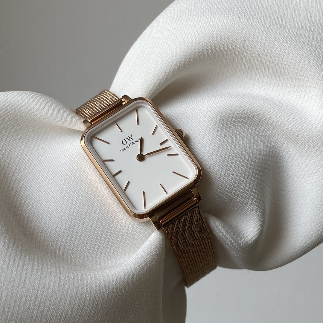 Daniel Wellington Quadro 20X26 Pressed Melrose Rose Gold & White Watch