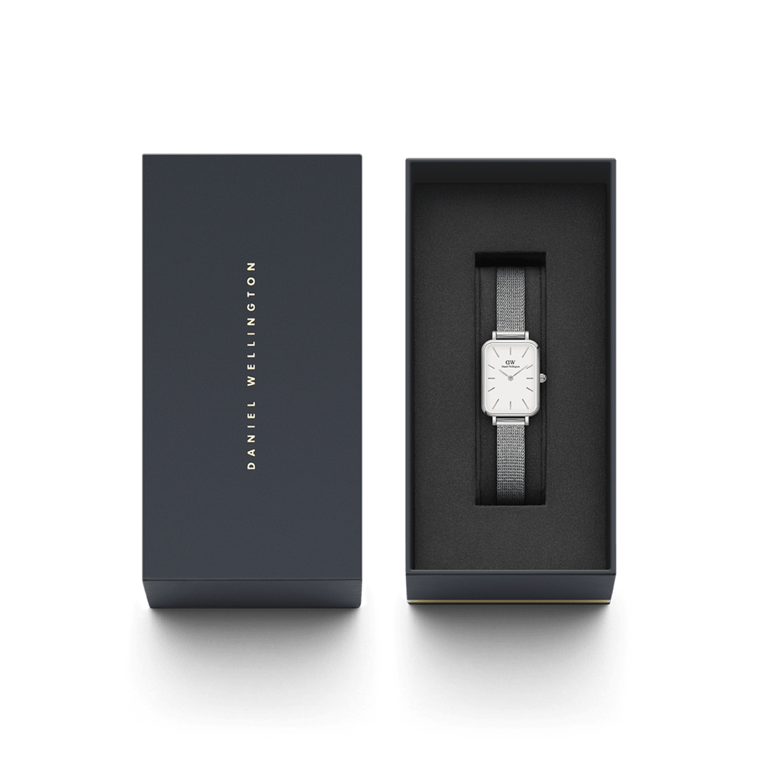 Daniel Wellington Quadro 20X26 Pressed Sterling Silver & White Watch