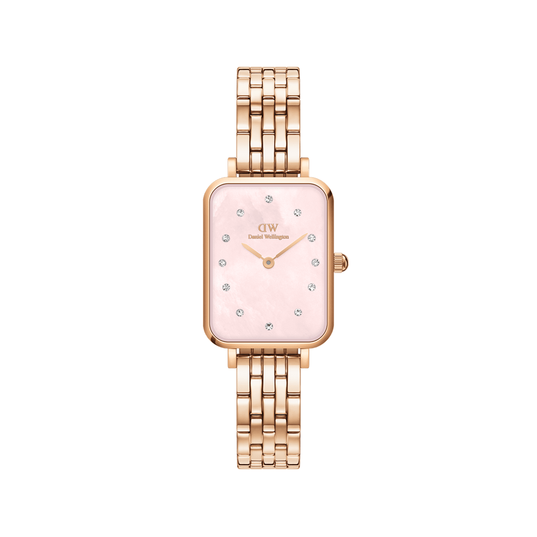 Daniel Wellington Quadro Lumine 20x26 5-Link Rose Gold & Mother of Pearl Pink Watch