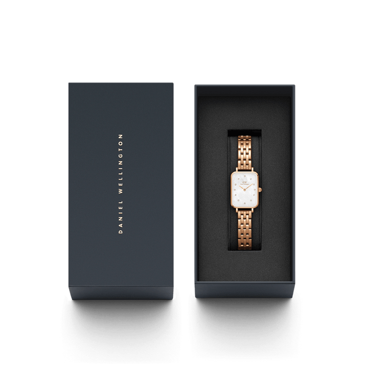 Daniel Wellington Quadro Lumine 20x26 5-Link Rose Gold & Mother of Pearl White Watch