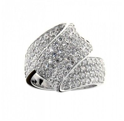 Ellani Sterling Silver CZ Wave Ring - Lyncris Jewellers