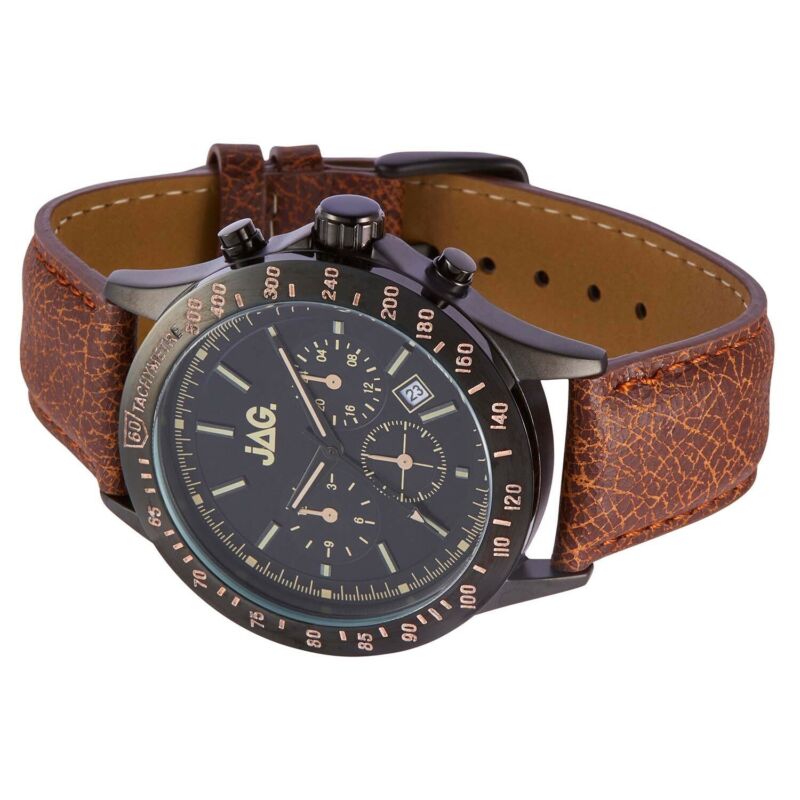 JAG Menâ€™s Blake Black Chronograph Brown Leather Watch J2274 - Lyncris Jewellers