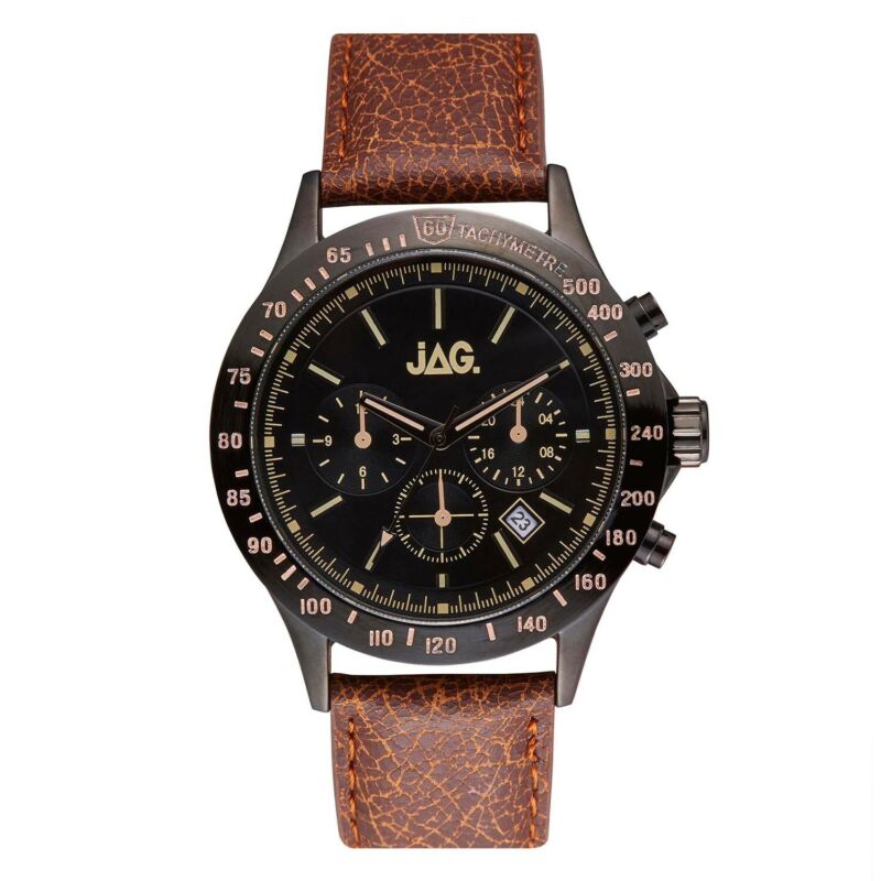 JAG Menâ€™s Blake Black Chronograph Brown Leather Watch J2274 - Lyncris Jewellers