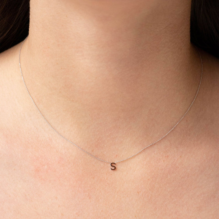 9K White Gold 'S' Initial Adjustable Necklace 38cm/43cm | The Jewellery Boutique Australia