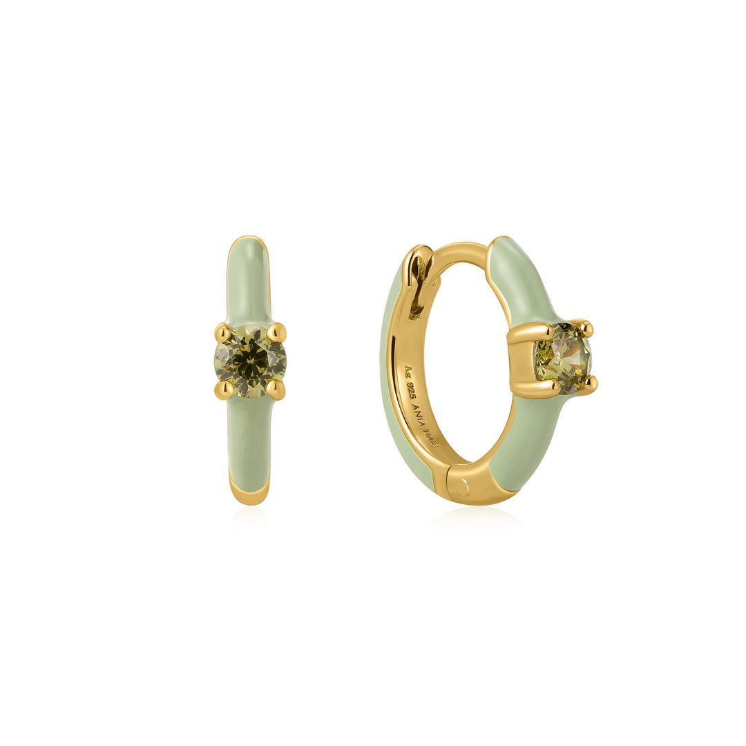 Ania Haie Sage Enamel Gold Huggie Hoop Earrings