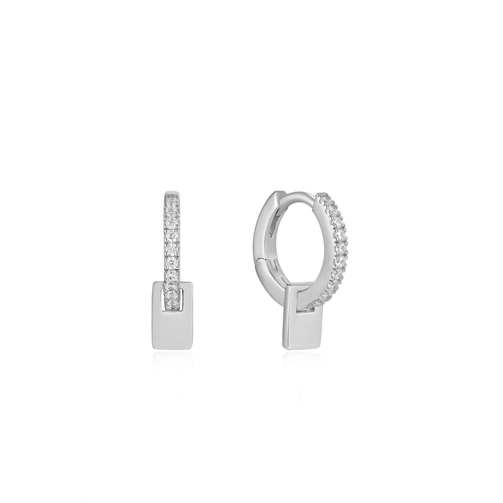 Silver Glam Pendant Huggie Hoop Earrings