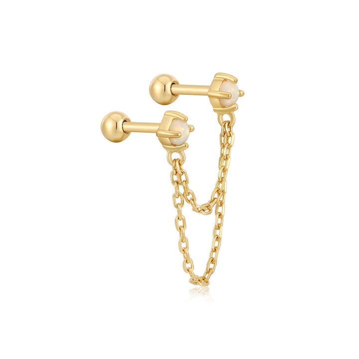 Gold Kyoto Opal Drop Chain Barbell Single Earring