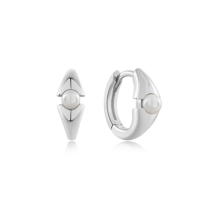 Ania Haie Silver Pearl Geometric Huggie Hoop Earrings