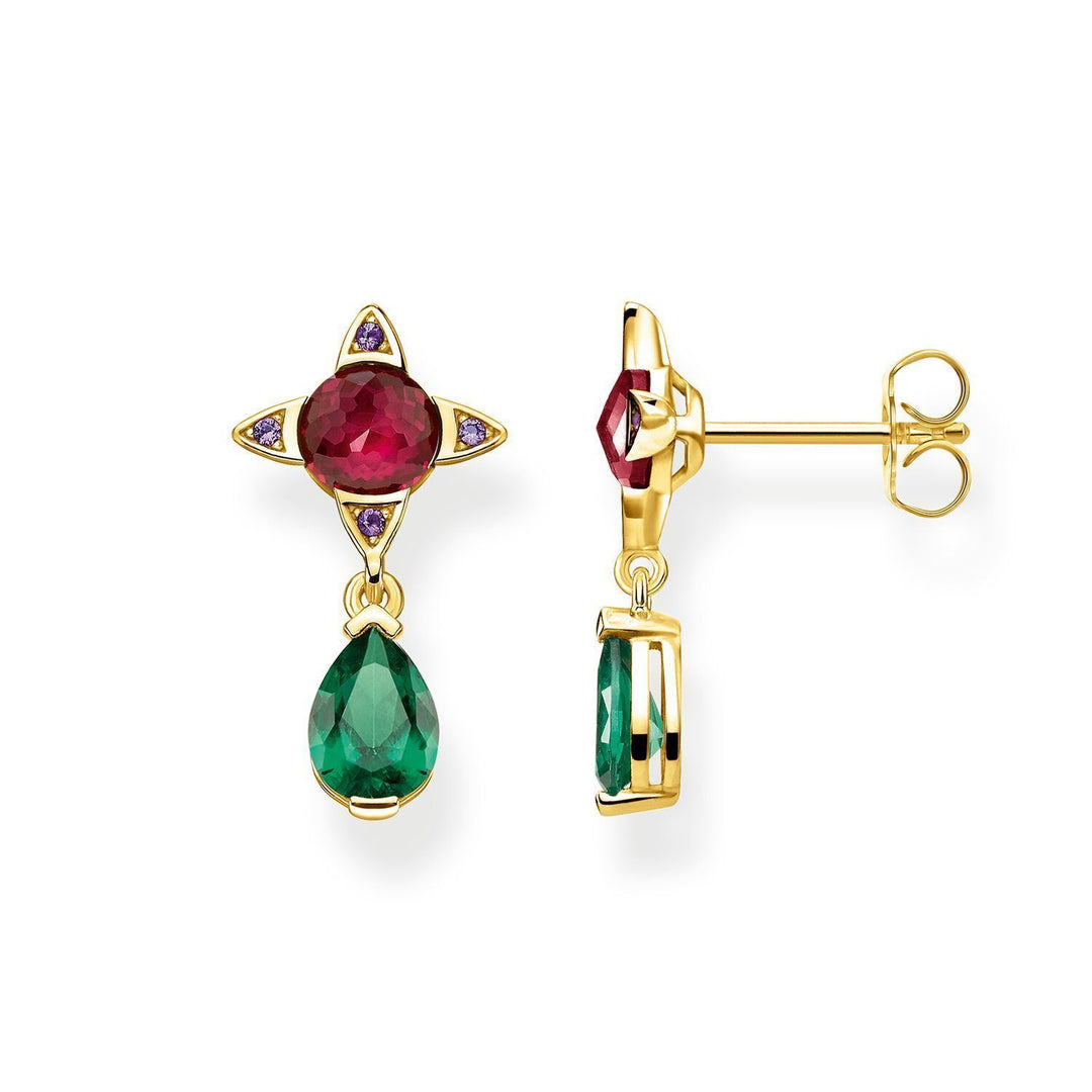 Thomas Sabo Earrings Green Drop With Red Stone