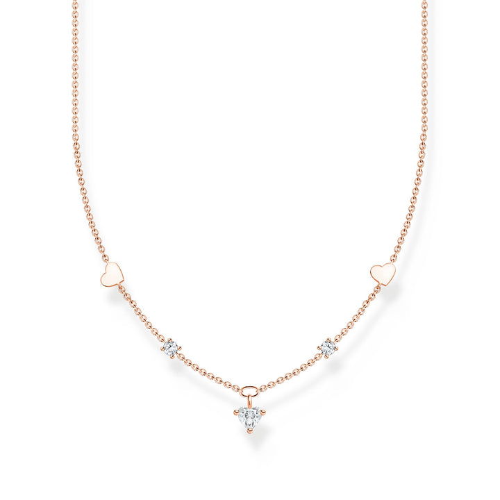 Necklace with hearts and white stones rose gold