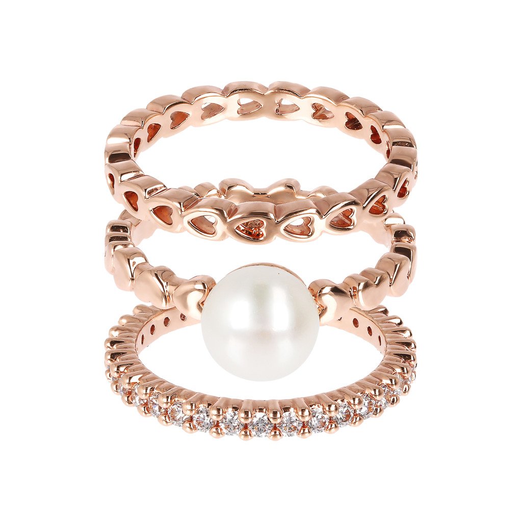 Bronzallure Pearl And Cubic Zirconia Set Of Rings