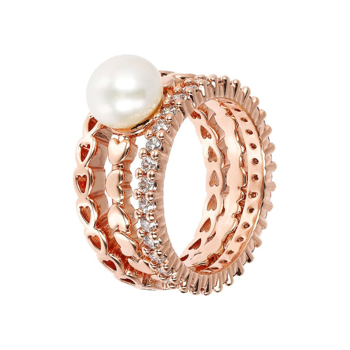 Bronzallure Pearl And Cubic Zirconia Set Of Rings