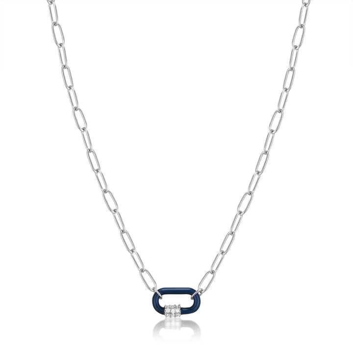 Ania Haie Navy Blue Enamel Carabiner Silver Necklace