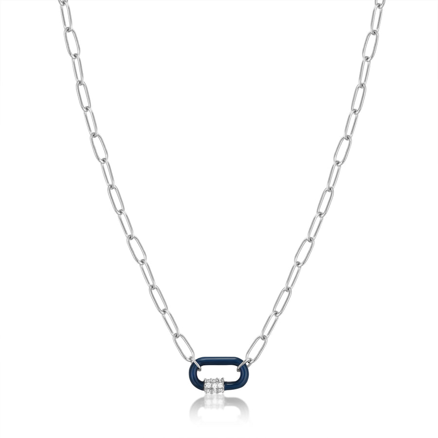 Ania Haie Navy Blue Enamel Carabiner Silver Necklace