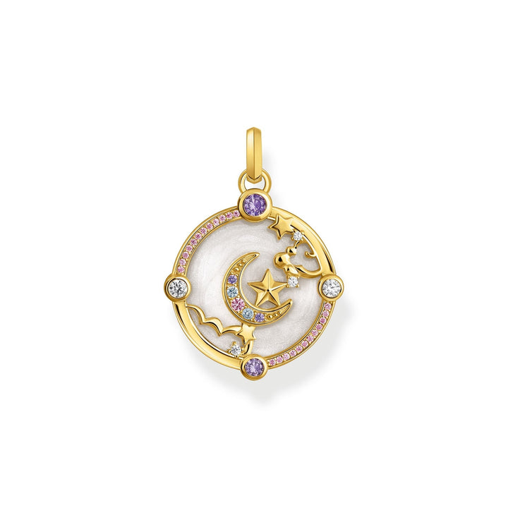 THOMAS SABO Gold Crescent Moon Pendant with Colourful Stones