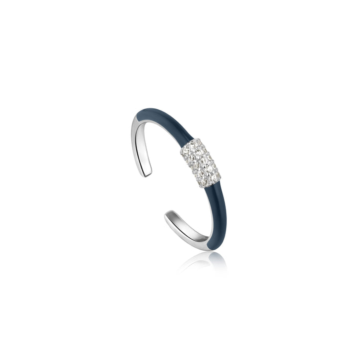 Ania Haie Navy Blue Enamel Carabiner Silver Adjustable Ring