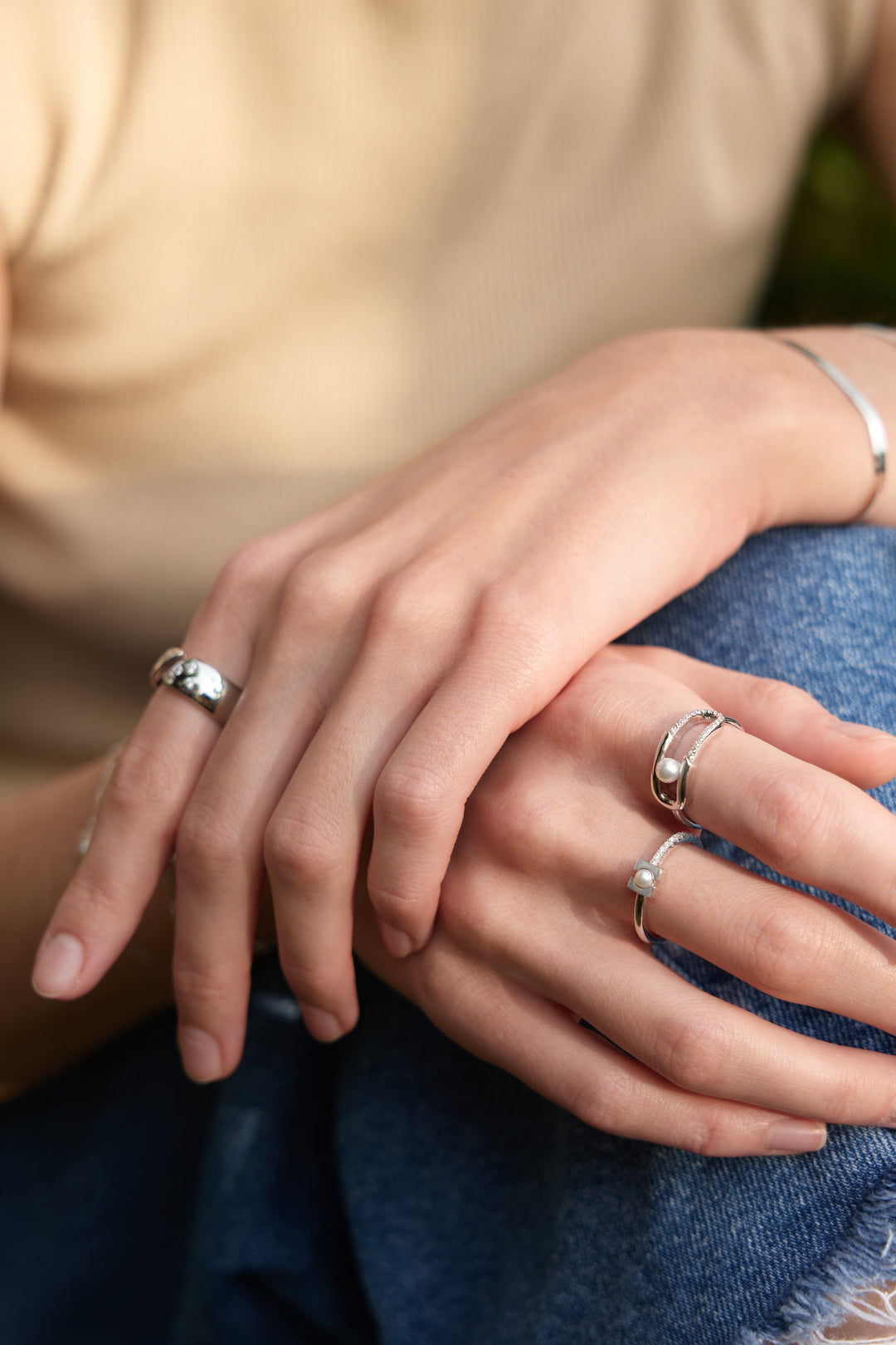 Ania Haie Silver Pearl Modernist Band Ring