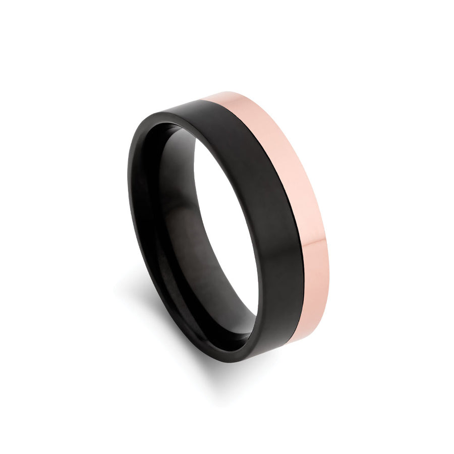 BLAZE Men's Infinity Black Titanium & Rose Gold Plated Ring - Lyncris Jewellers