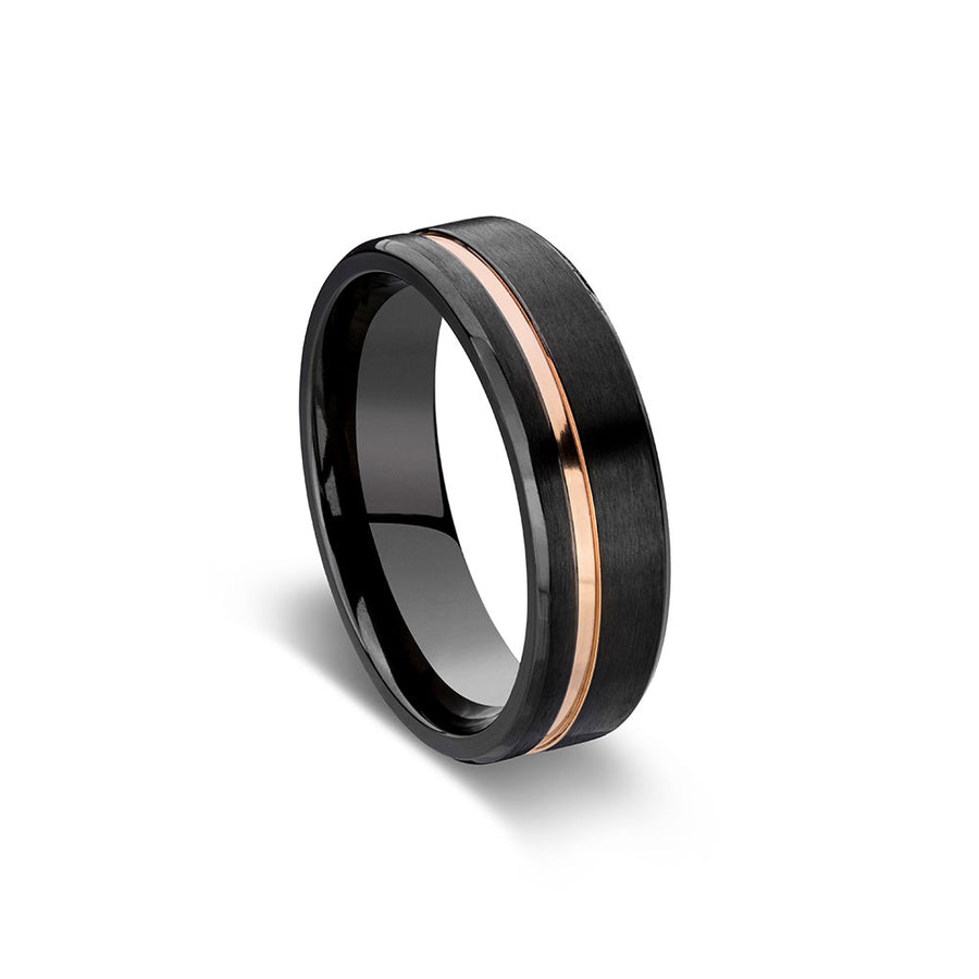 BLAZE Men's Black Zirconium & Rose Gold Ring - Lyncris Jewellers