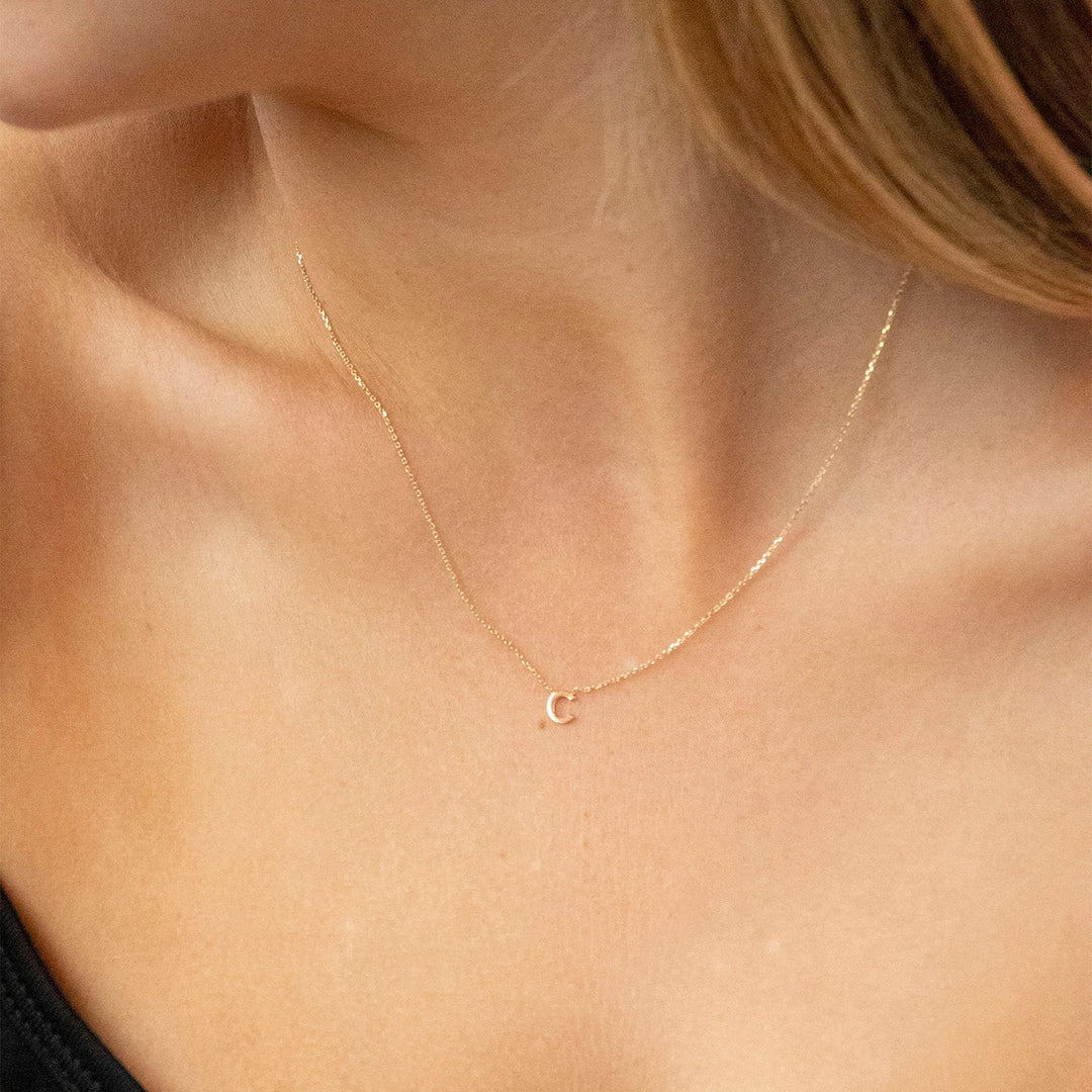 9K Yellow Gold 'C' Initial Adjustable Necklace 38cm/43cm | The Jewellery Boutique Australia Model Shot